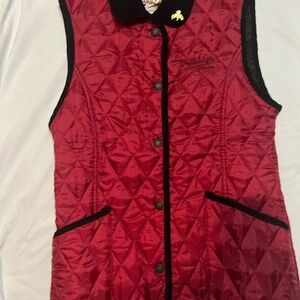 Partridge England Quilted Vest – Burgundy Red w/ Black Trim- Size XS